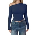 thumbnail image 4 of T-Shirts for Women Long Sleeve Off The Shoulder Basic Tees Business Casual Fall Outfits Women's Tops Size L, 4 of 4