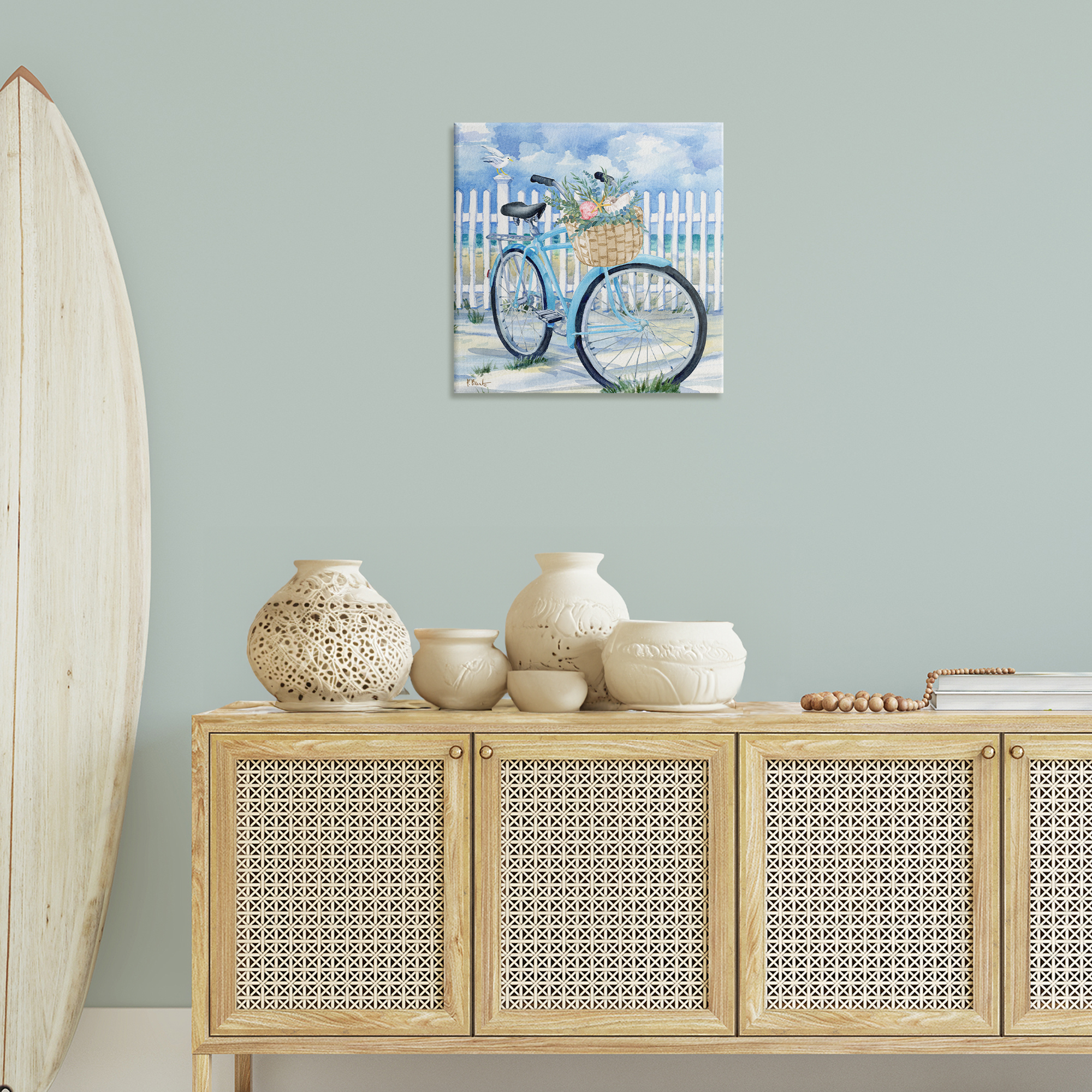 Stupell Industries Rosemary Beach Bicycle Transportation Painting Wrapped Canvas Art Print Wall Art, 24 x 24