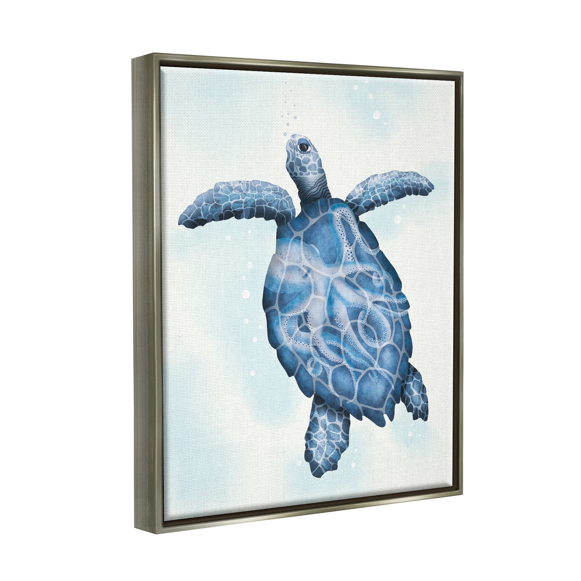 Stupell Industries Swimming Blue Sea Turtle Patterned Tentacles Shell Graphic Art Luster Gray Floating Framed Canvas Print Wall Art, Design by Darlene Seale