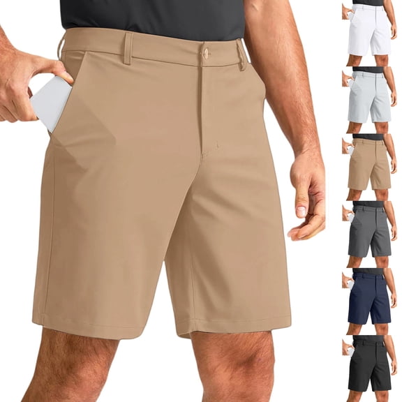Men's Flat Front Golf Shorts Lightweight Stretch Quick Dry Dress Shorts Versatile Casual Work Bottoms with Pockets, #03 Khaki, XL