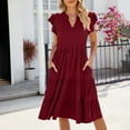thumbnail image 2 of Women's Summer Short Sleeve Casual Dresses Floral Boho Dress Wrap V Neck Short Sleeve Ruffle A-Line Flowy Maxi Wedding Guest Dresses with Pockets (Size:S-2XL), 2 of 7