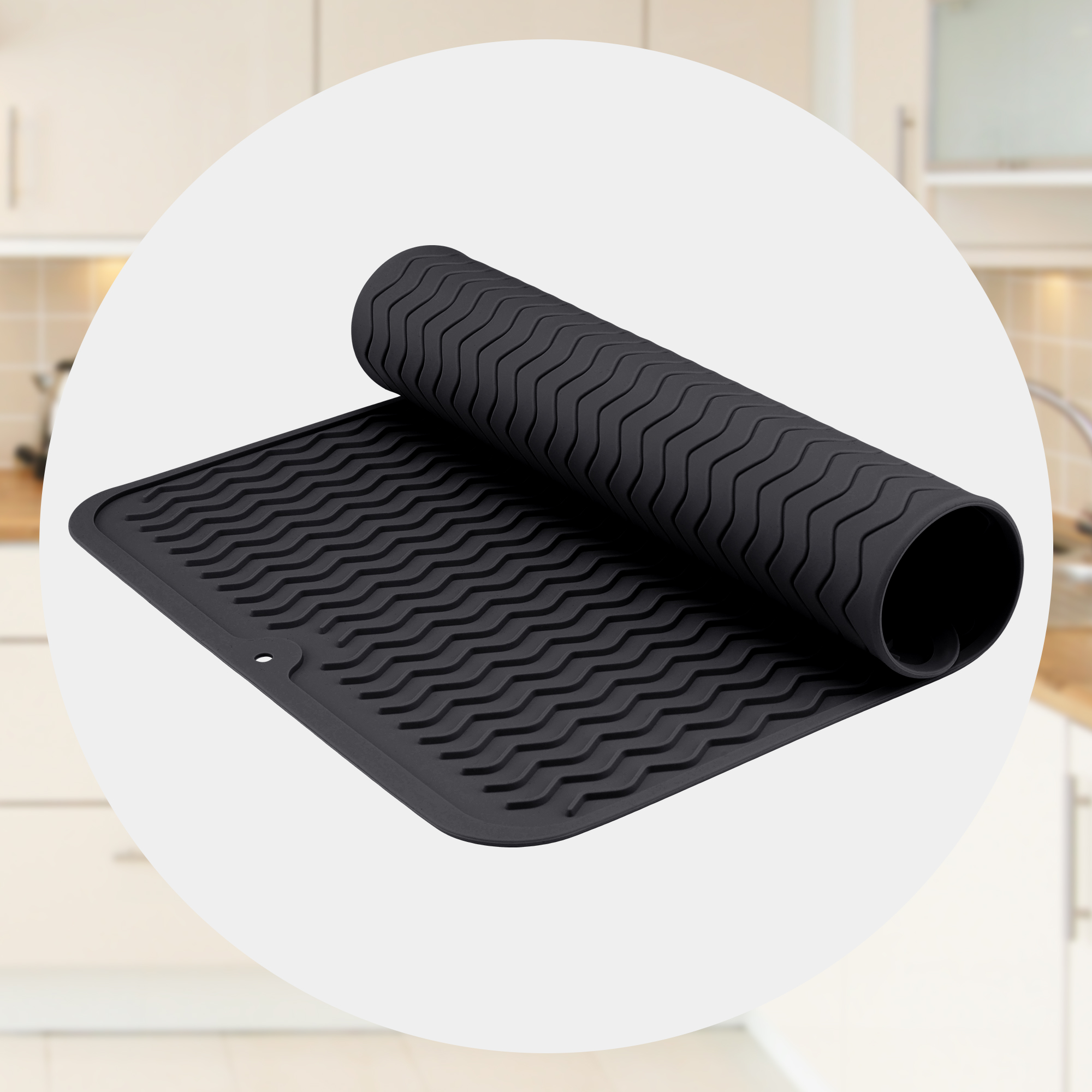 Unique Bargains Silicone Easy Clean Waterproof Dish Drying Mat Black 15.7*11.8 inch