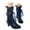 Blue, variant on Gothic Boots for Women Vintage Bow Ruffles Lace Up Mid Calf Booties Fashion Dress Kitten Heels