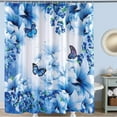 thumbnail image 2 of QJUHUNG Flower Butterfly Shower Curtain Royal Blue Butterflies Spring Nature Dream Fantasy Gargen Home Fabric Bathroom Curtains Decor Set(71 x 71Inch), 2 of 5