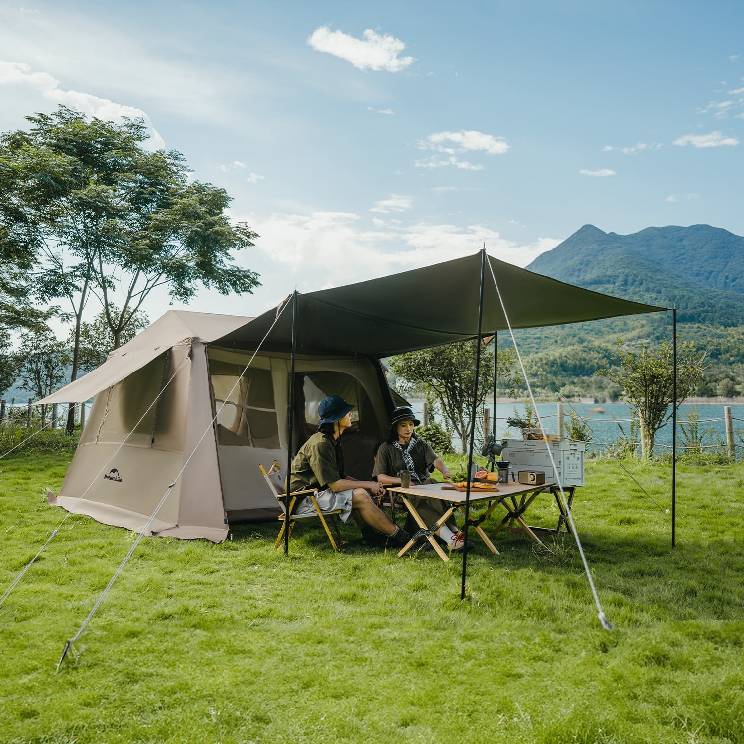 Naturehike, Family Camping Tent, Instant Setup Cabin Tent for 4 People with Rain fly, Quick-opening Family Tent with 1 Room, Outdoor Waterproof & Sun Protection Tent