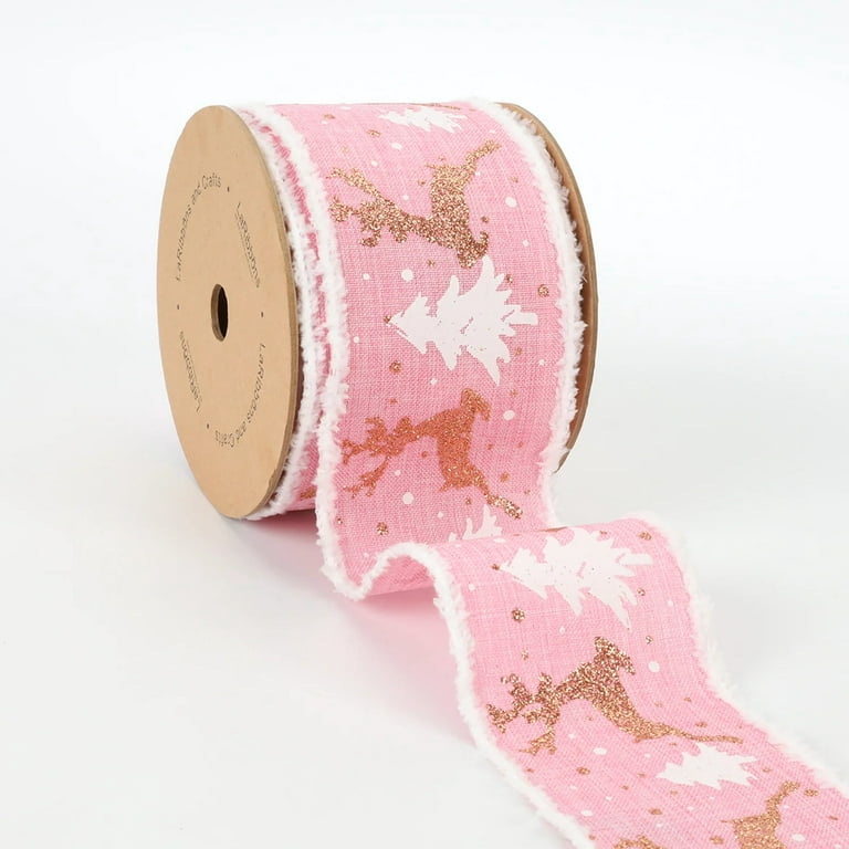 Wired Burlap Ribbon With Pink Sequin Edge, Pink Wired Ribbon for Valentine  Wreaths and Crafts, Pink Designer Ribbon 4 X 10 YARD ROLL 