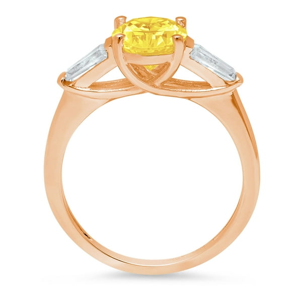2.5 ct Oval Cut Simulated Yellow Diamond Three-Stone Engagement Ring for Women in 18K Rose Gold