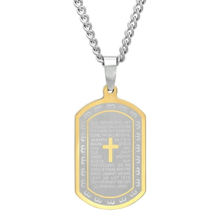 Men's Two-Tone Stainless Steel Lord's Prayer Dog Tag with 24