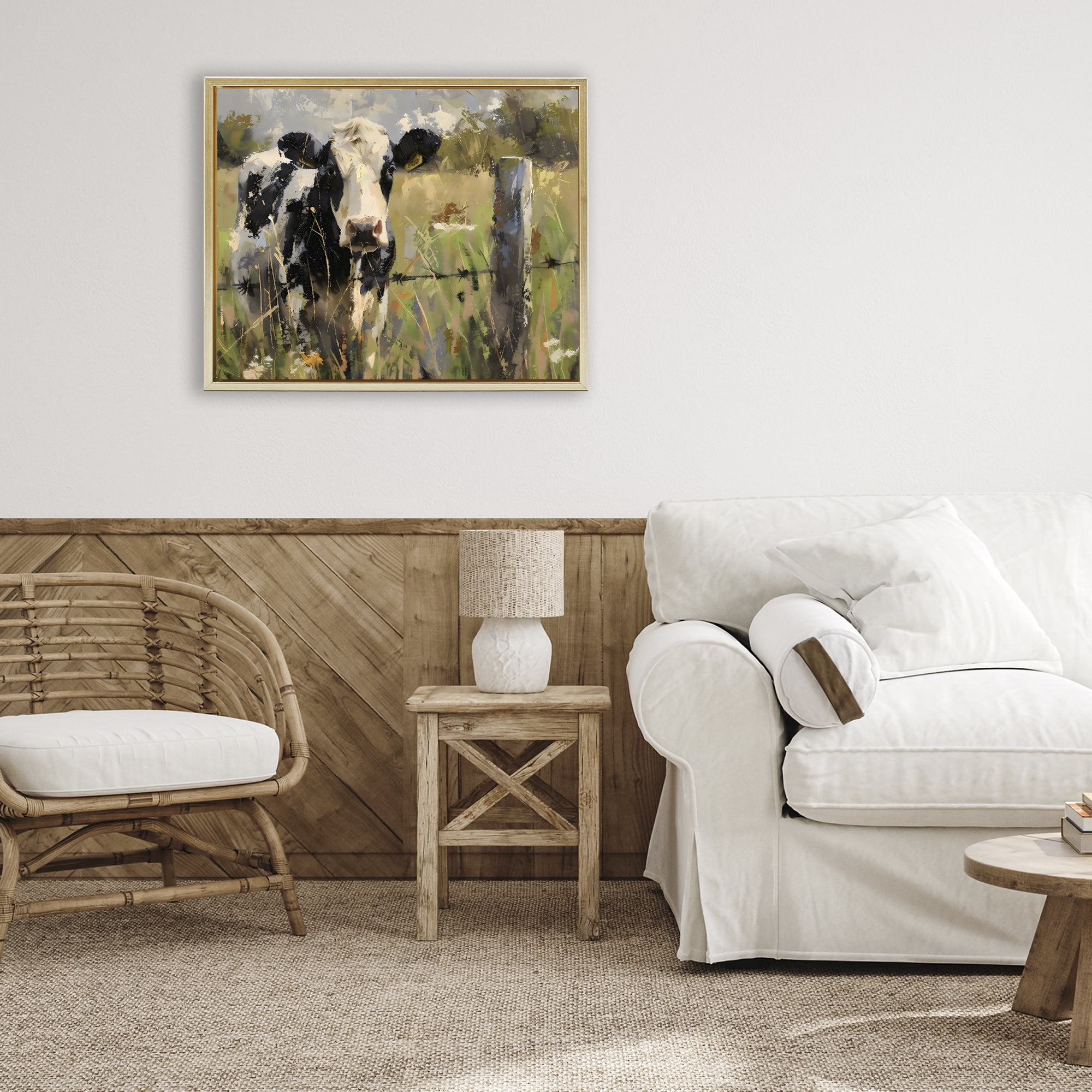 Stupell Industries Cow in Summer Pasture Gold Framed Floater Canvas Wall Art, design by Creative Studio