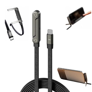 UsRHHA 240W Câble de recharge rapide avec support pliable, câble de chargeur C à C pour ordinateur portable tablette de téléphone, câble portable de synchronisation de données pour le bureau de jeu Voyage voiture