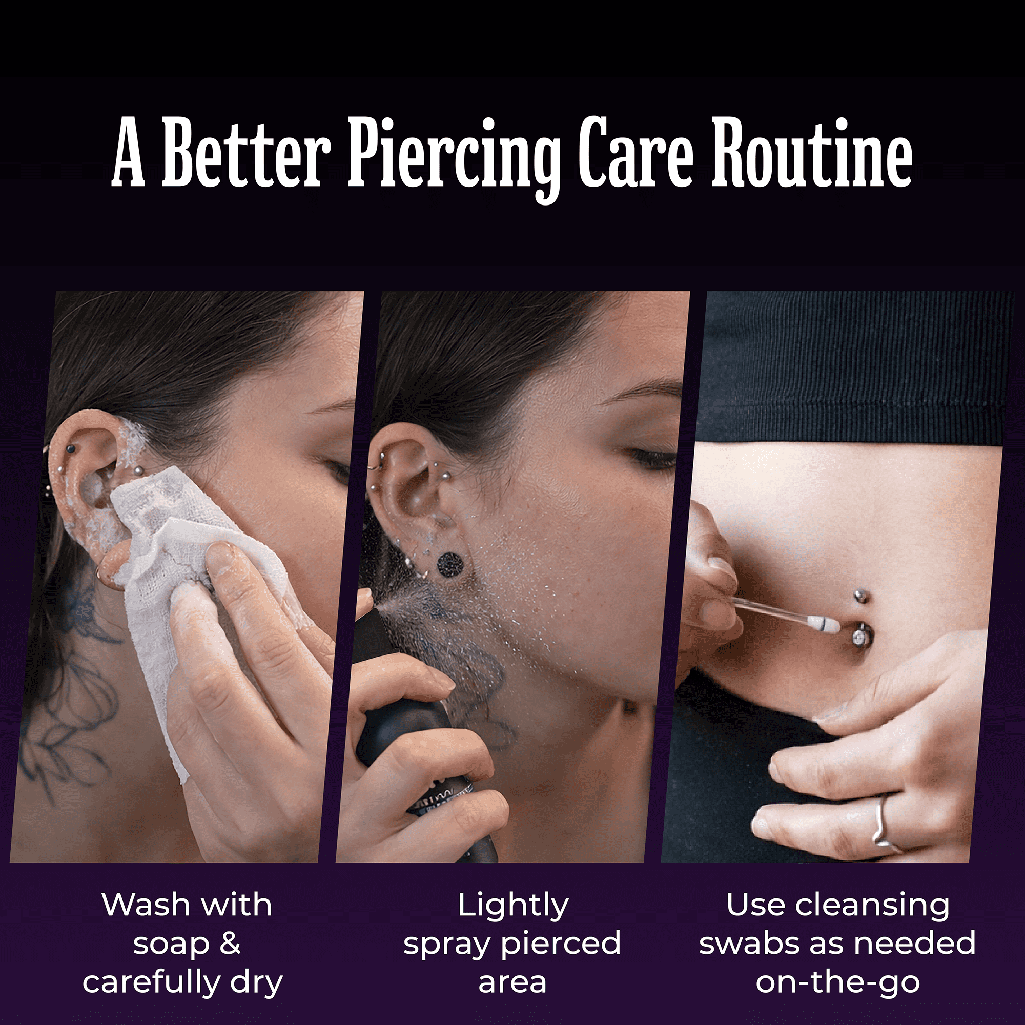 Tattoo Goo Piercing After Care Kit with cleansing swabs and spray and antibacterial soap
