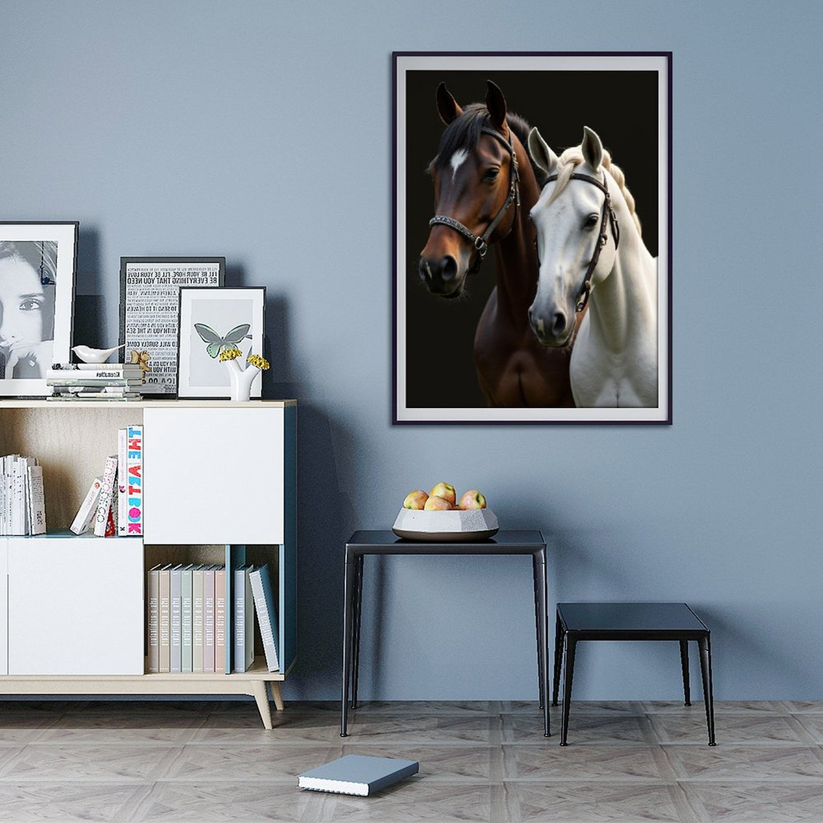 Diamond Art Kit for Adults, Elegant Brown White Horses Duo Diamond Painting for Adults Beginners, 5D DIY Diamond Art Painting Kits, Colorful Diamond Painting Craft for Home Decor 12x16