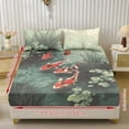 thumbnail image 2 of Xoenoiee Koi Fsih Leaves Pattern 3 Piece Sheet Set Includes 1 Fitted Sheet and 2 Pillowcases, Soft and Breathable Microfiber Bed Sheets with Deep Pocket for Bedroom Decor, Twin Size, 2 of 7