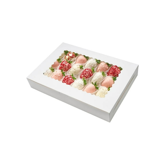 5-Pack Cookie Boxes with Window, 16x11x2.5 Inch Bakery Treat Boxes for Cookies, Donuts, Chocolate Strawberries, Cocoa Bombs （White）