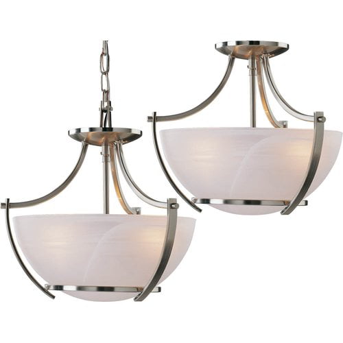 Volume Lighting Durango 3 Light Pendant, 3 Light Brushed Nickel Chandelier With Alabaster Glass Shade By Monument