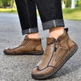 thumbnail image 6 of Men's High Top Loafers -Handcrafted Waterproof Leather Shoes, Ankle Boots with Side Zipper, Non-Slip Outdoor Sneakers, Warm Slip-On Footwear for Hiking Casual Walking, 6 of 7