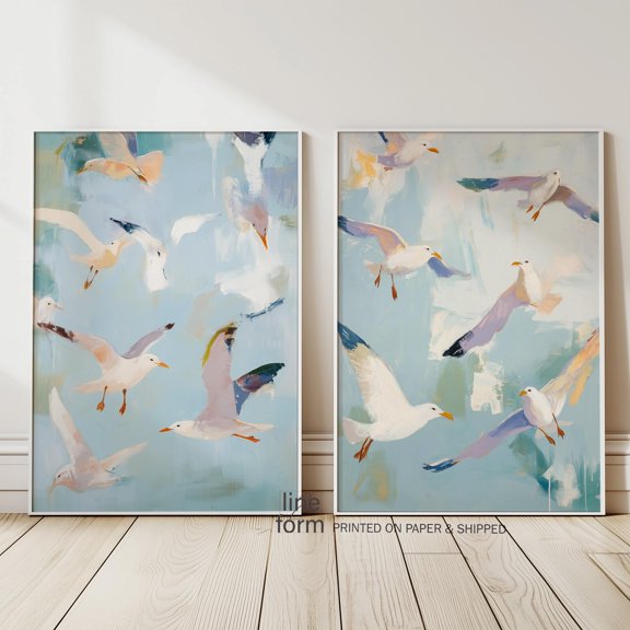 Seagull Wall Art Print Hamptons Style Flying Birds Home Decor Office Wall Art Set 2
