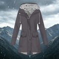 thumbnail image 5 of ShomPort Waterproof Jacket for Womens Outdoor Drawstring Full Zip up Hooded Stripe Lined Flap Pockets Raincoat, 5 of 6