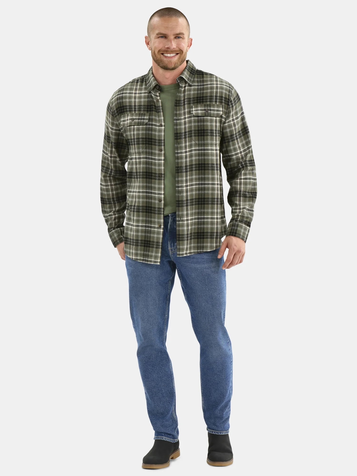 George Men's and Big Men's Double Pocket Flannel Shirt, 2 Pack, Sizes XS-3XLT