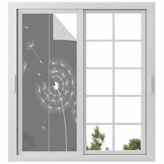 Grey Dandelion Window Privacy Film, Abstract Art Simple Floral Static Cling UV Sun Blocking Heat Control Window Tint Day and Night, Non-Adhesive Reusable One Way Windows Privacy Cover 23.6''x59''