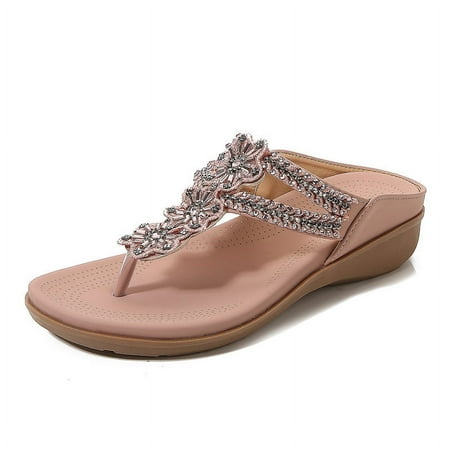Flip Flops for Women Sandals with Comfortable Cushion Footbed Casual Summer Flats Shoes Gladiator Bohemian Slip On Beach Sandal Walking Flip Flop