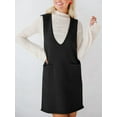 thumbnail image 2 of Women'S V Neck Sleeveless Knitted Solid Short Sweater Dress with Pockets Black L, 2 of 8