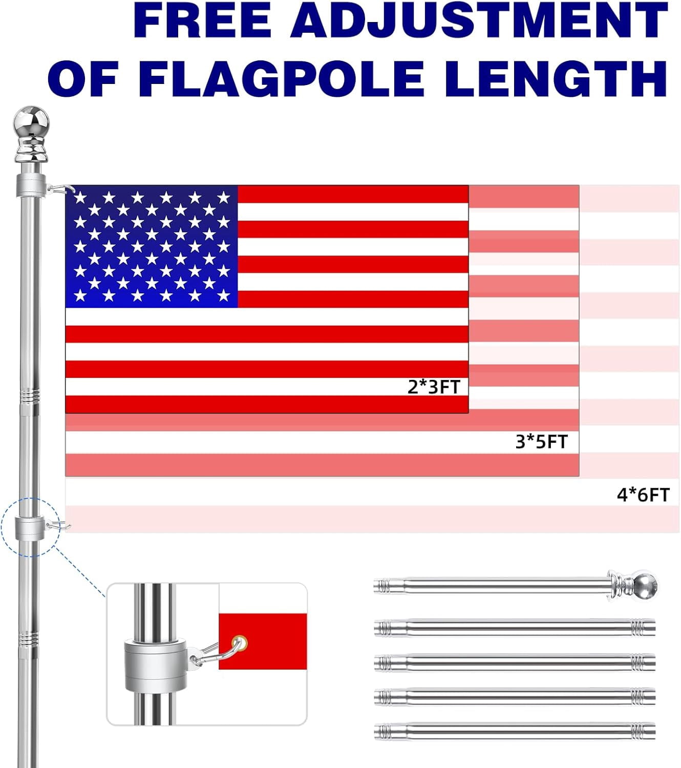 304 Stainless Steel Flag Poles,6 FT Flag Pole for Outside House, 1 Inch Outdoor Flag Pole with Swivels Rings, House Flag Pole for 3x5 Flag, Heavy Duty Flag Pole for Porch(Without Bracket)