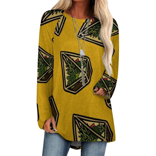 Motif Terrarium en Jaune Pulls à Capuche Manches Longues Sweat à Capuche Imprimé avec Poche pour Femmes