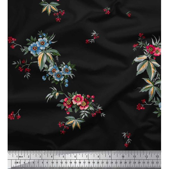Soimoi Cotton Duck Fabric Leaves & Floral Artistic Print Fabric by The Yard 42 Inch Wide