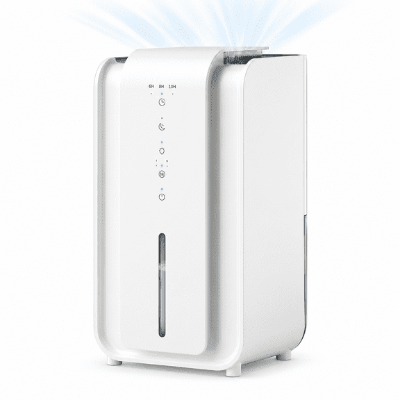 Bejoy Small Dehumidifier for Home, 1500ml (50oz) Compact Dehumidifiers for Bedroom Bathroom RV Closet, Ultra-Quiet Auto Defrost Dehumidifier with 7-Color LED Light, 3 Timers & Auto Shut-Off, White