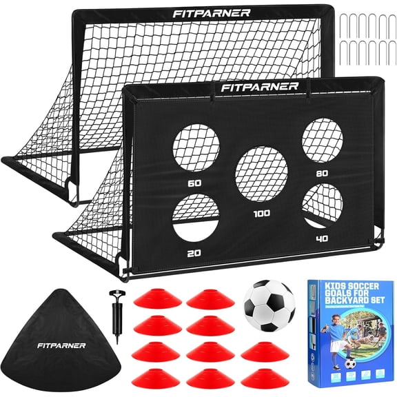Soccer Goal,Backyard Soccer Goals for Kids 2 Pack,4x3/6x4 FT Portable Toddler Soccer Nets with Target,Ball & Cones,Soccer Training Equipment for Kids Youth Outdoor Games,Sports,Play