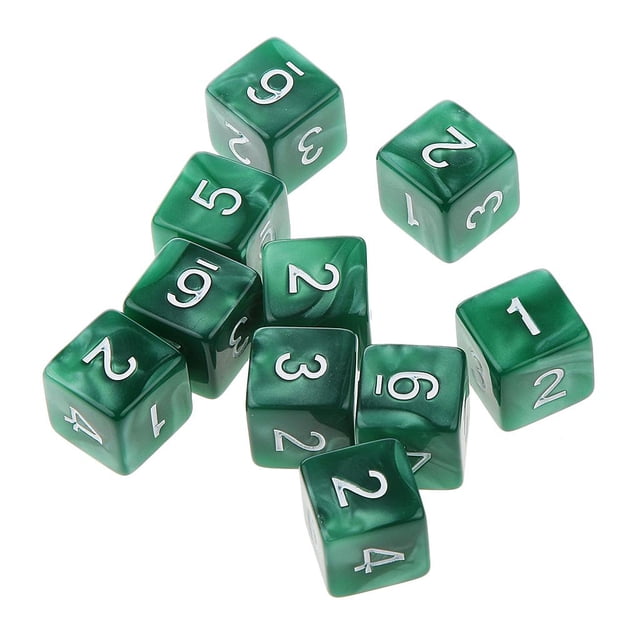 10 dados acrílicos de 6 caras, color verde con números bncos, para . Zulema 10 piezas