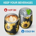 thumbnail image 4 of 12oz Stemless Wine Tumblers Black Sunflower Vacuum Insulated Stainless Steel Travel Tumbler Cups Mug with Lid and Straw for Champaign,Cocktail,Beer with Cleaning Brush, 4 of 5