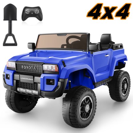 Funcid Licensed Toyota LC250, 24V 2 Seater Ride on Cars, Kids Ride on Truck with 2WD/4WD Switchable, Ride on Toys w/ 20 Inch Wide Seat, 4X100W Power Car Wheels, 3 Speeds, LED Lights, Bluetooth, Blue