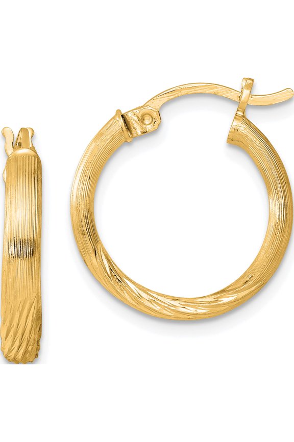 Sterling Silver Flash Gold-Plated 2.5Mm Polished/Satin D/C Hoop Earrings (Width 17) (Length 19) - Jbsp