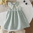 thumbnail image 2 of WXFAZCVU Summer Dress Girls Fashion Plaid Sleeveless A Line Dress Square Neck Lace Dresses Size 6-7 Years, 2 of 3