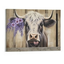 Shiartex Highland Cow Framed Wall Art Bedroom Wall Art Canvas Lavender Cow Pictures Farmhouse Bathroom Decor Cute Animals Bathroom Painting Canvas Rustic Style Artwork 20x16 Inch
