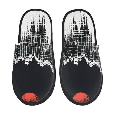 

Fuzoiu Abstract Red Sun Design Print Unisex Furry Slippers Plush Indoor Shoes Trendy House Slippers Anti-Skid EVA Sole House Shoes for Home Office and Travel -Medium