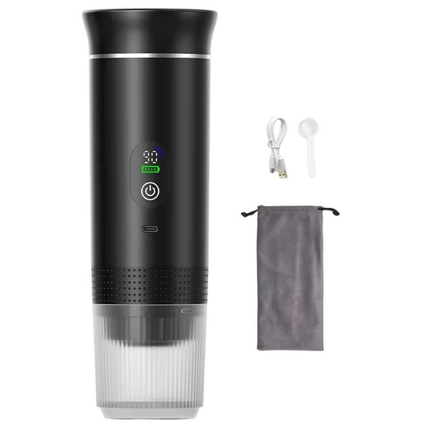 Cafetera Expreso Portátil con Pantalla Digital, Cafetera de Cápsulas para Coche, Casa y Camping, Color Negro.