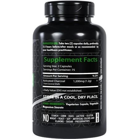 Healthfare Activated Charcoal Capsules 1200mg | 150 Capsules | Derived from Coconut Shells | Highly Absorbent | Non-GMO | Made in The USA