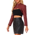 thumbnail image 4 of INSPIRE CHIC Veste Courte en Faux Cuir pour Femmes Col Montant Fermeture Éclair devant Manches Longues P Rouge Foncé, 4 of 6