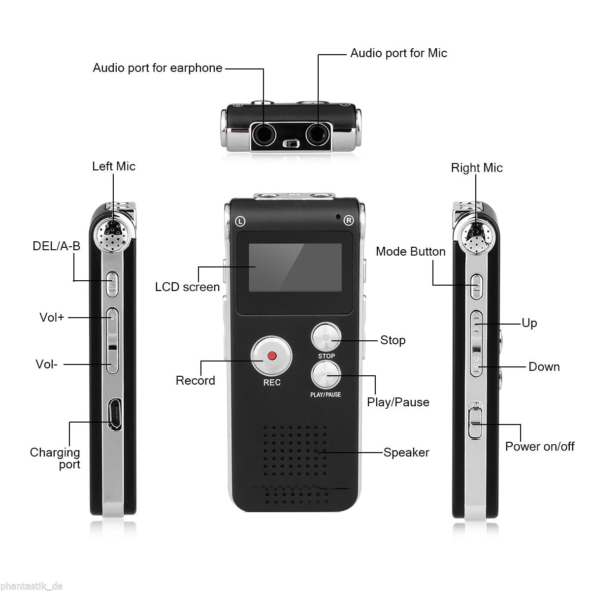 Mini Black Rechargeable 8GB Digital Audio Dictaphone MP3 Player Voice Recorder