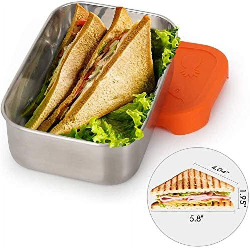 Stainless Steel Lunch Container, 28 oz Leak Proof Lunch Box Set with Orange Food Grade Silicone Lid and Sauce Cup