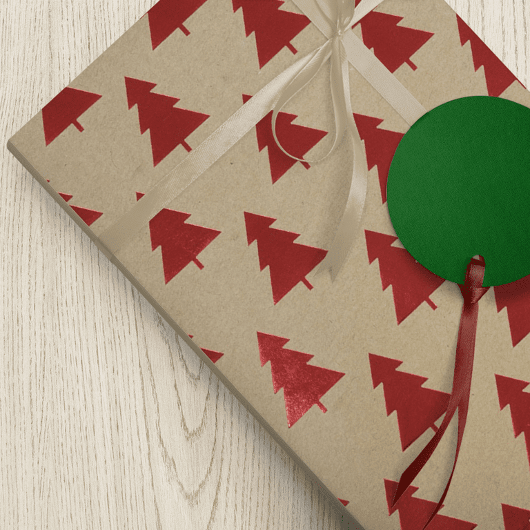 Christmas Wrapping Paper 12 Sheets of Folded Brown Kraft Paper Red