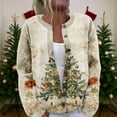 thumbnail image 2 of WTOBBY Women's Christmas Print Knit Cardigan, Fun and Festive Holiday Sweater for Fall and Winter, Long Sleeve Pullover with Seasonal Designs,Beige L, 2 of 6