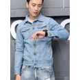 thumbnail image 2 of Chaqueta vaquera con botones para hombre, informal, ajustada, de color azul, para otoño, corta, estética, precio bajo, estilo japonés, lavado, G, 2 of 5