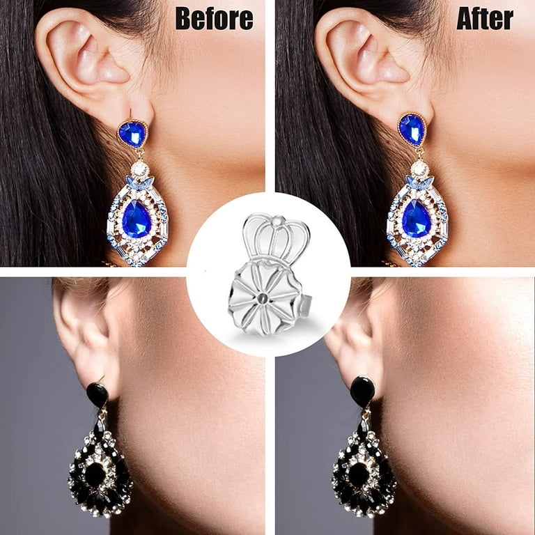 Earrings Backs for Droopy Ears Lifters 18K Flat Locking Earing Backing Replacement Anti Drooping Earlobe Support Heavy Stud Pierced Hole Saver Tiara