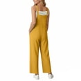 thumbnail image 4 of Women's Bib Overalls Loose Fit Wide Leg Jumpsuits Casual Rompers with Pockets Yellow XL, 4 of 6