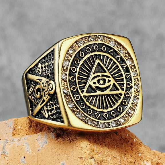 Masonic Rings 14K Yellow Gold Men Rock for Rider Male Friend Jewelry Gift Accessories