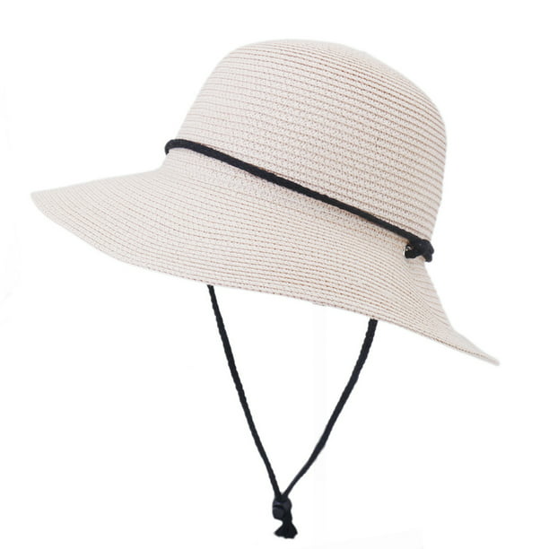 Aofa Womens Wide Brim Sun Hat with Wind Lanyard UPF Summer Straw